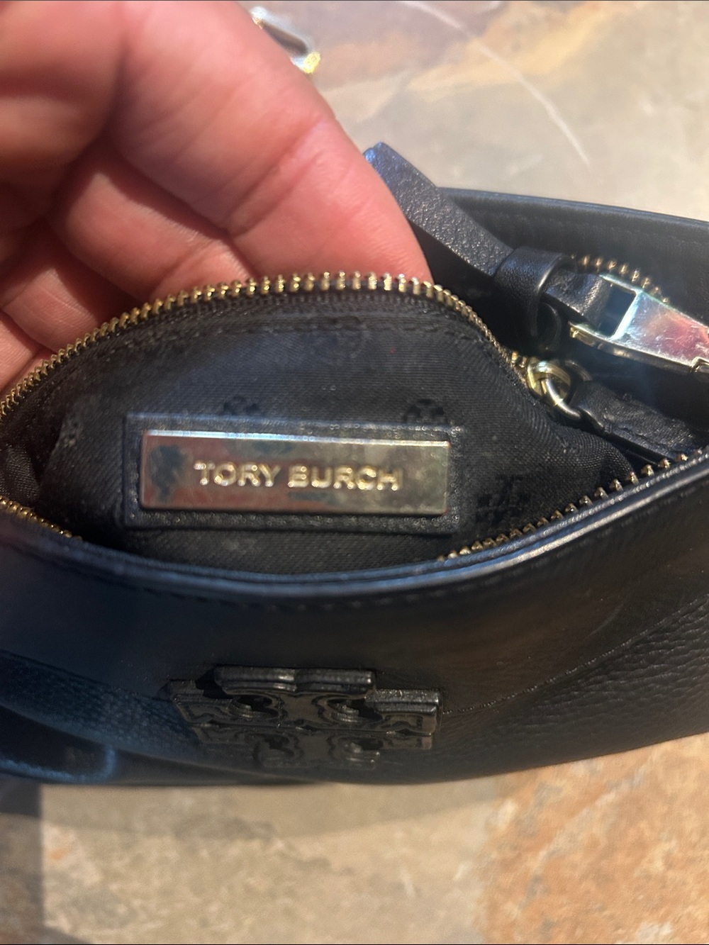 Tory Burch Black Pebbled Leather Crossbody with Logo - Picture 3 of 4